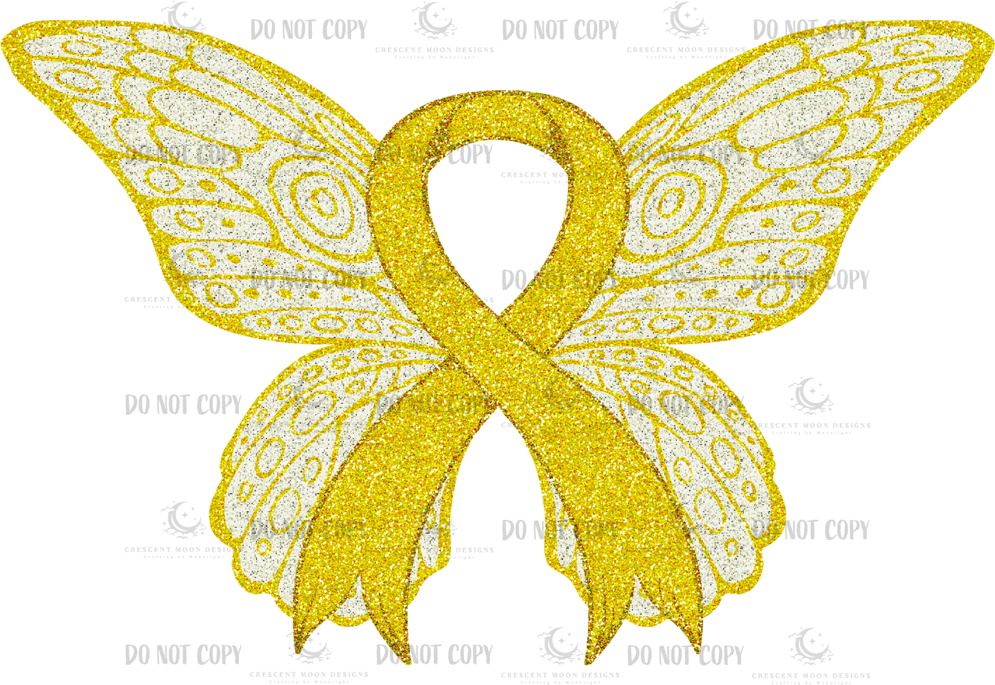 Gold Glitter Ribbon with Wings Car Sticker