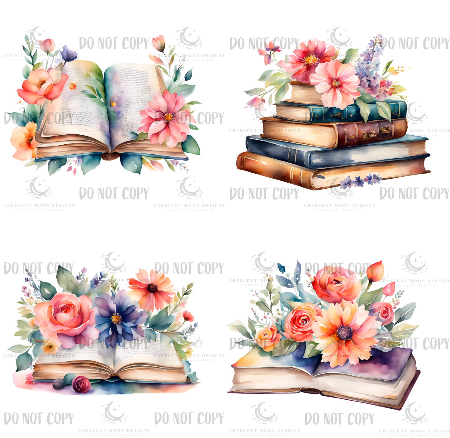 Book Stickers with Flowers, Set of 4