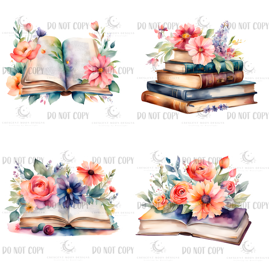 Book Stickers with Flowers, Set of 4