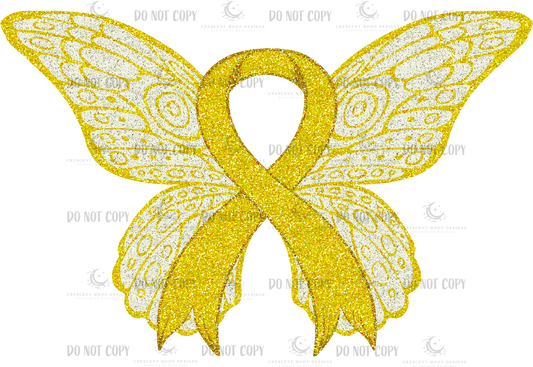 Gold Glitter Ribbon with Wings Car Sticker